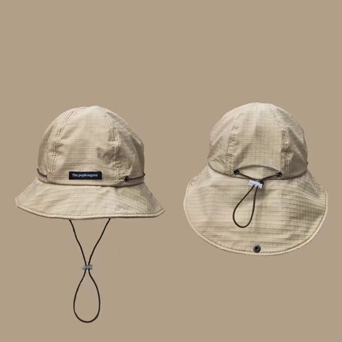Japanese Drawstring Contrasting Fisherman Hat, Versatile For Outdoor Outings In All Seasons