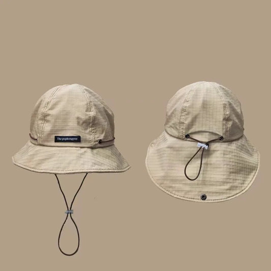 Japanese Drawstring Contrasting Fisherman Hat, Versatile For Outdoor Outings In All Seasons