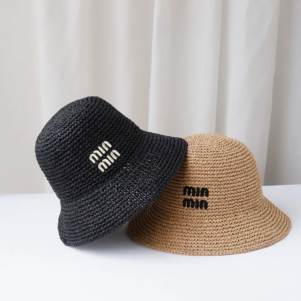 Women Beach Panama Straw Dome Bucket Hat