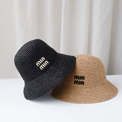 Women Beach Panama Straw Dome Bucket Hat