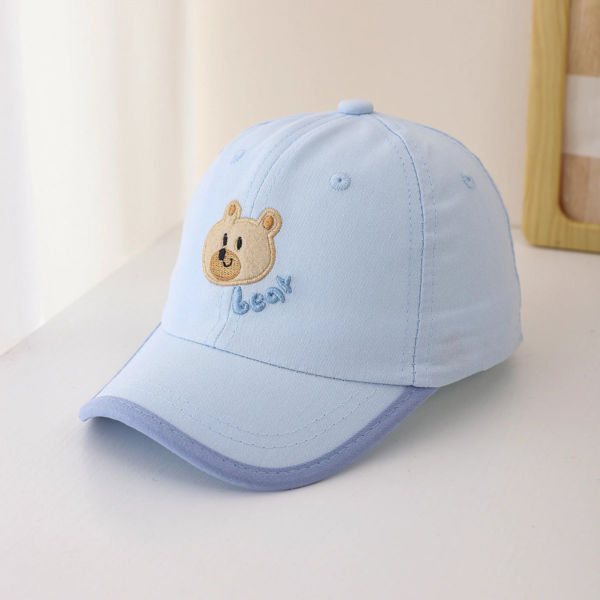 Child Sized Cute Bear Head and Bear Letter Embroidery Baseball Cap Adjustable Back Strap Suitable For Daily Wear