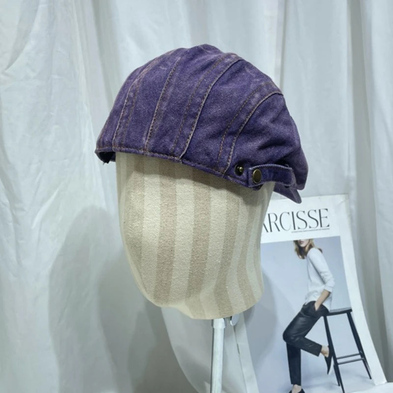 High-Quality Dream Purple Washed Denim Berets