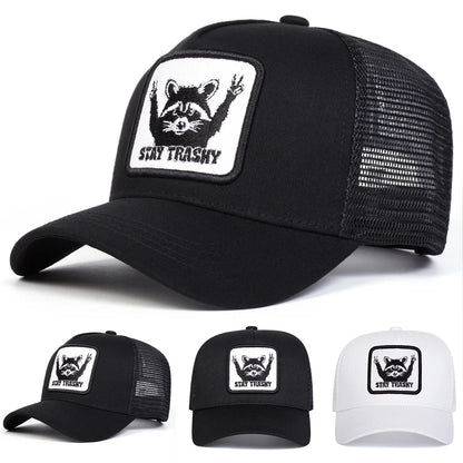 Unisex Stay Trashy Raccoon Embroidery Baseball Net Caps Spring Summer