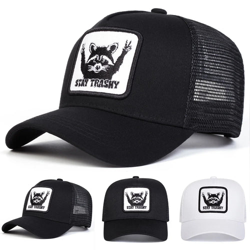 Unisex Stay Trashy Raccoon Embroidery Baseball Net Caps Spring Summer