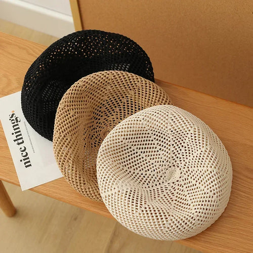 Straw Beret For Women Summer Sun Protection UPF 50+ Breathable Thin