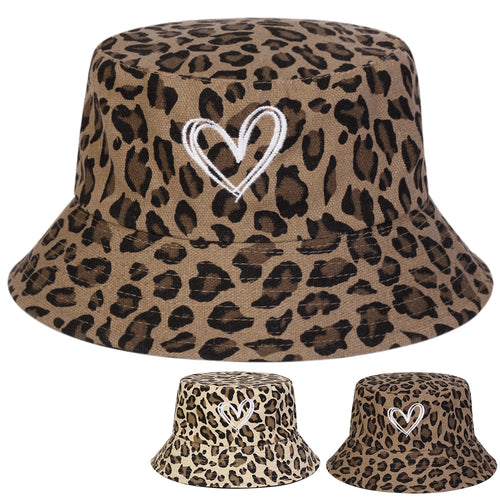Unisex Leopard Print with Hearts Panama Fisherman Hat