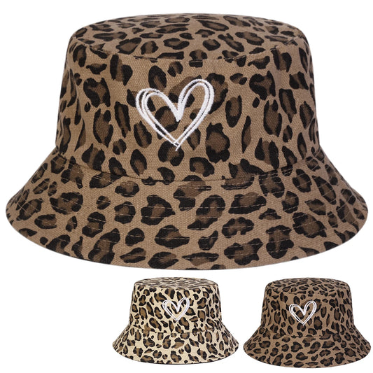 Unisex Leopard Print with Hearts Panama Fisherman Hat