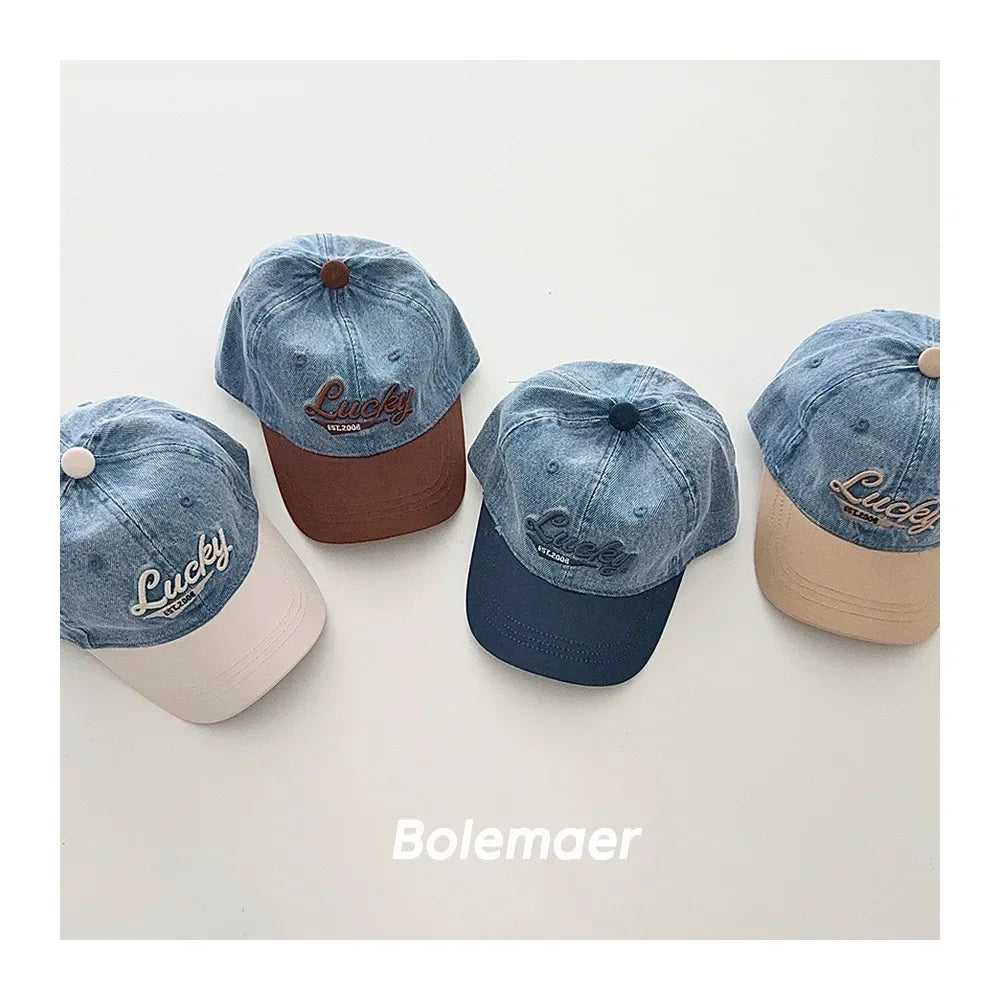 Fashion Blue Denim Baby Baseball Hat Letter Embroidery Long Brim Cap Boy Girl Children Outdoor Peaked Hat