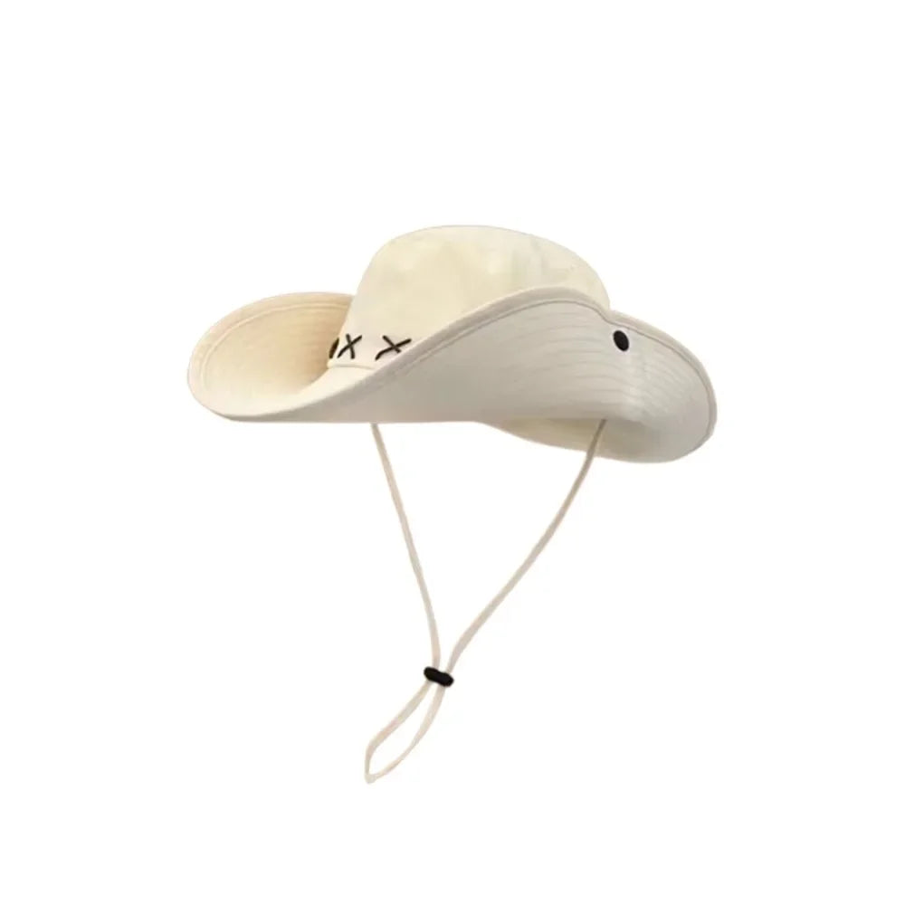 Breathable Western Cowboy Hat Solid Color Adjustable Wide Brim Sun Hat