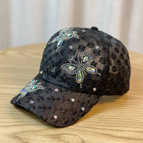 Summer Beaded Butterfly Breathable Lace Netting Baseball Cap