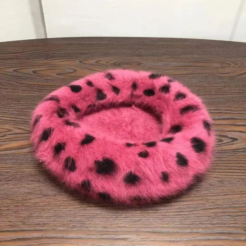 Beret Women Rabbit Fur Spotted Leopard Beret Sherlock Hat