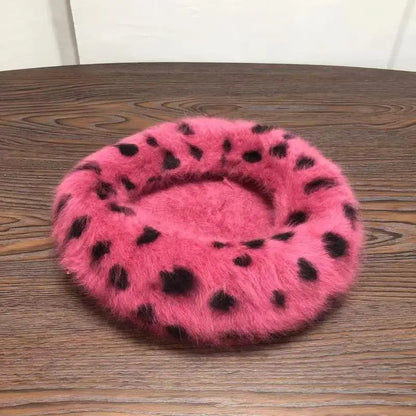 Beret Women Rabbit Fur Spotted Leopard Beret Sherlock Hat