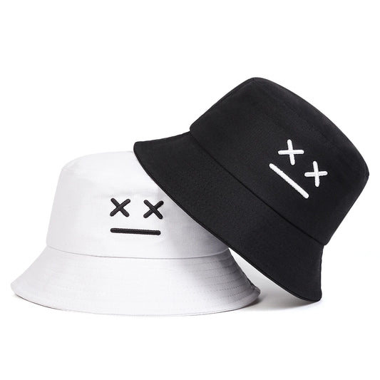 Unisex XX Smiling Face Embroidery Personality Bucket Hats Fishermen Caps