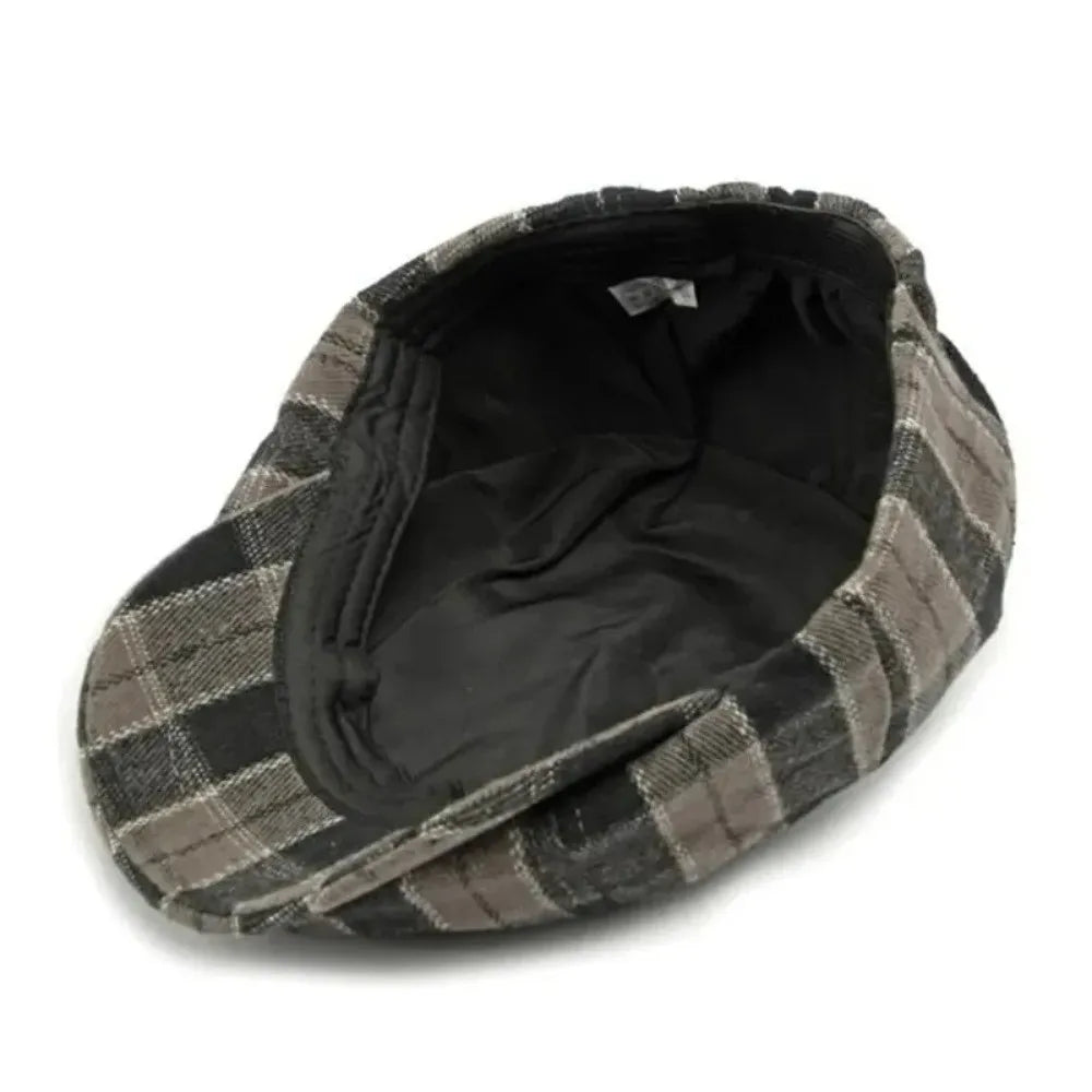 Fashion Headwear Cotton Retro Beret Plaid Octagonal Shape Newsboy Cap
