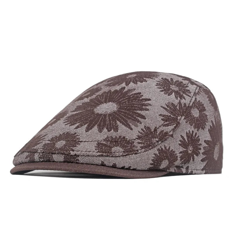 Four Seasons Cotton Flower Print Newsboy Caps Flat Peaked Cap