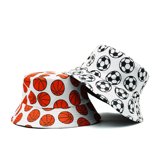 Football Basketball Printing Bucket Hat Soccer Balls Pattern Fisherman Hats Cartoon Double Sides