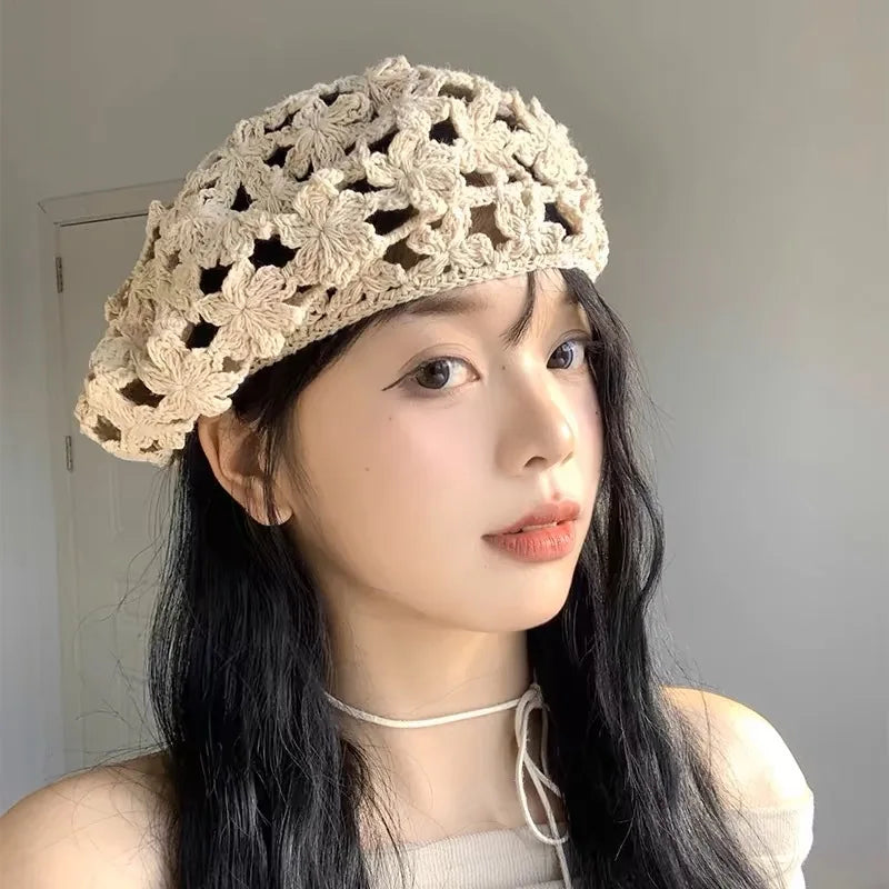 Retro Chic Handcrafted Knit Beret For Women - Japanese Style