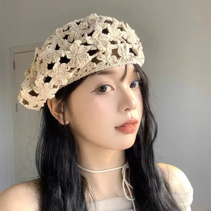 Retro Chic Handcrafted Knit Beret For Women - Japanese Style