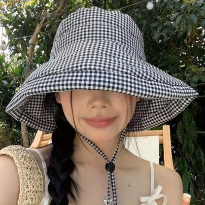 Ladies' Thousand Bird Grid Fisherman's Hat Wide Brimmed Hat