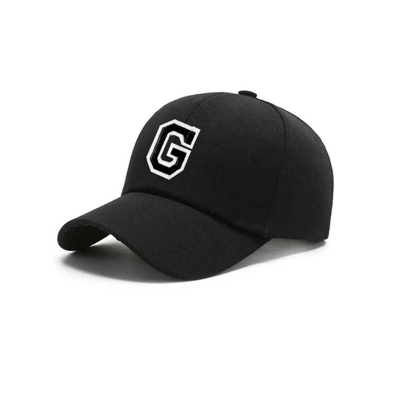 Black Unisex 26 A-Z Letter Baseball Cap, Adjustable Casual Breathable Sunscreen Cap