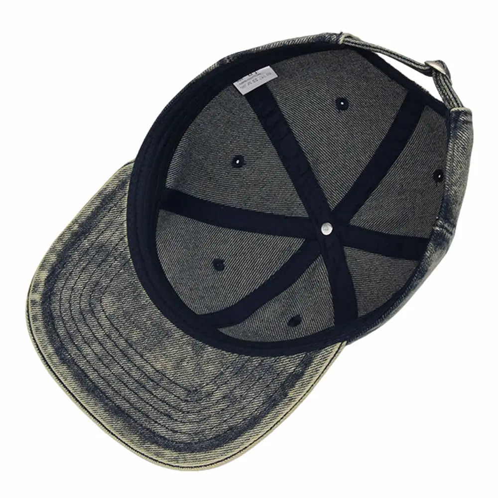 Vintage Wash Denim Large Snapback Cap Flat Brim Skateboard Hat