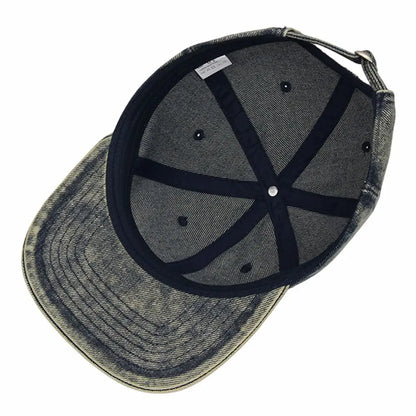 Vintage Wash Denim Large Snapback Cap Flat Brim Skateboard Hat