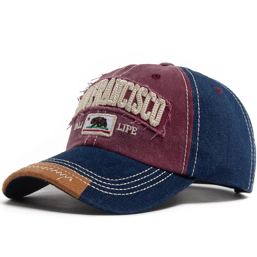 California Bear Baseball Cap Men Women Washed Denim Retro