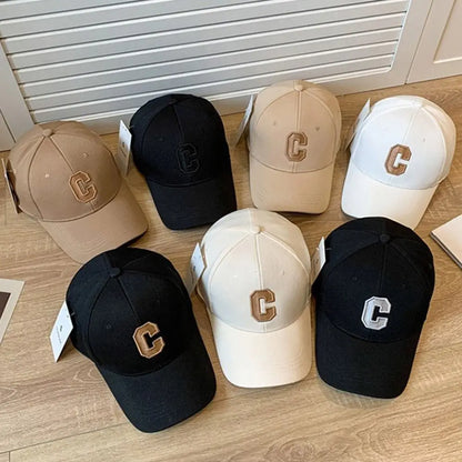 Sun Protection Adjustable Baseball Caps C Letter Embroidered Breathable Soft Top Caps