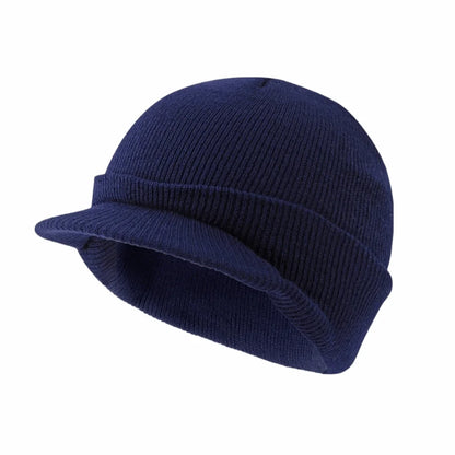 Solid Color Short Brim Beanie Cap Therma Soft Add Plush Lined Hat Outdoor