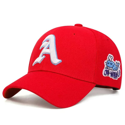 Unisex Gothic Letter A Side Whale Embroidery Baseball Caps Spring and Autumn