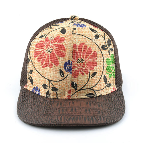 Straw Floral Flat Bill Baseball Cap Women Summer