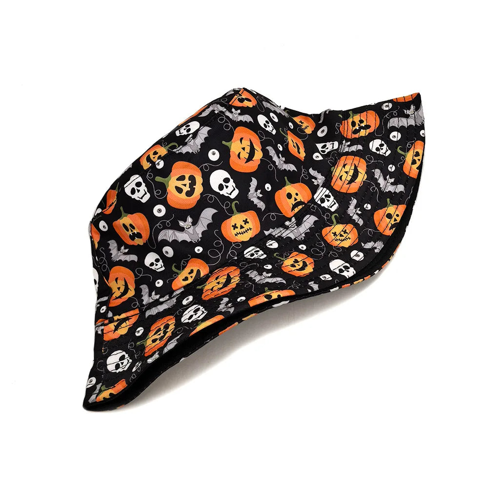 Halloween Bucket Hat Black Orange Pumpkin Jack O Lantern Spooky Party Cosplay Decoration Panama Hat