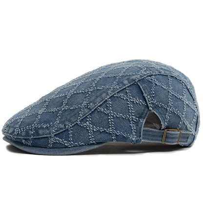 Denim Plaid Vintage Men Berets Washed Cotton Women's Beret Retro