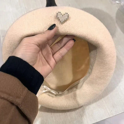 Fashion Warm Winter Wool Berets Hat Heart Shape Retro French Artist Hat