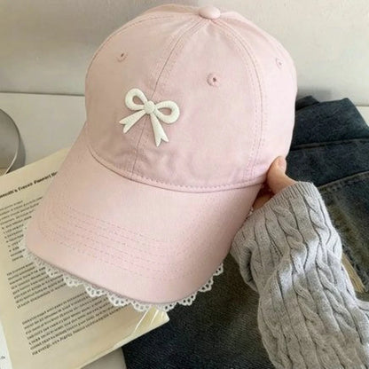 Korean-Style Bow-Tie Knit Baseball Cap Women's