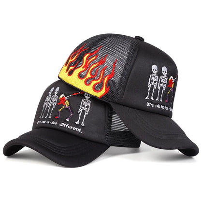Unisex Skeleton Embroidery Baseball Net Caps Spring and Summer