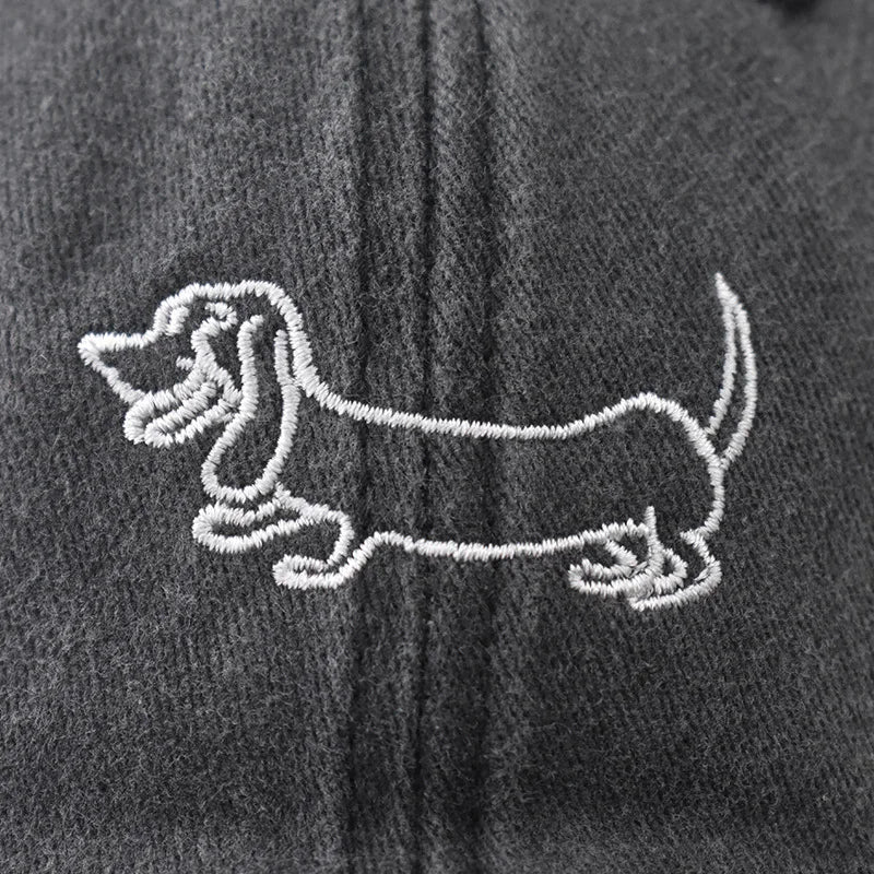 Cotton Washed Dog Embroidered Baseball Cap