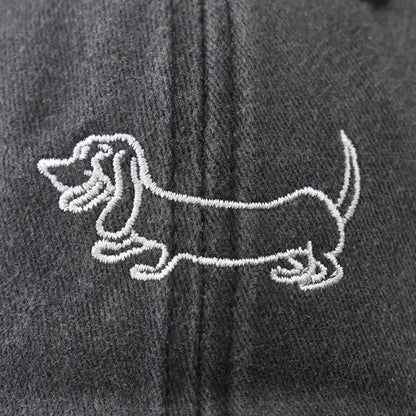 Cotton Washed Dog Embroidered Baseball Cap