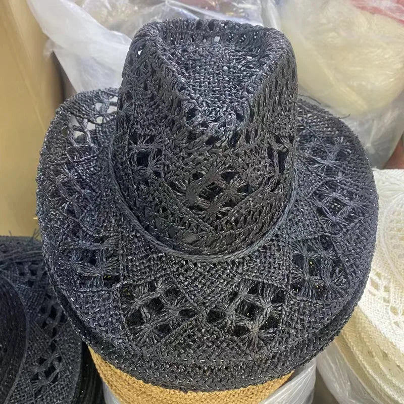 Western Cowboy Straw Hat Women Fashion Large Brim Straw Hat Breathable Outdoor