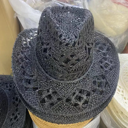 Western Cowboy Straw Hat Women Fashion Large Brim Straw Hat Breathable Outdoor
