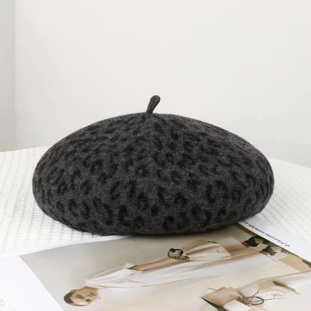 New 4 Colors Leopard Winter Beret Female Cap