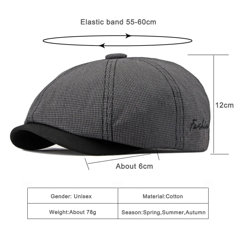 Casual Newsboy Caps Men Cotton Flat Cap Octagonal Hats