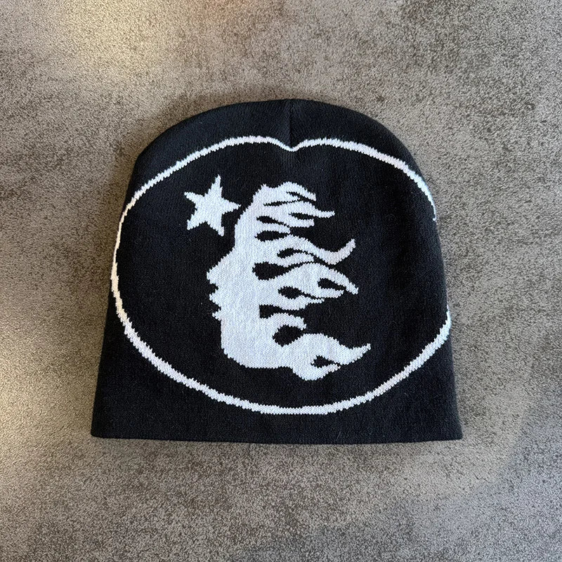 Face Pattern Knitted Beanie Casual Skull Cap Warm Sports Hat For Cycling Skiing