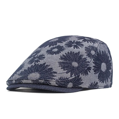 Four Seasons Cotton Flower Print Newsboy Caps Flat Peaked Cap