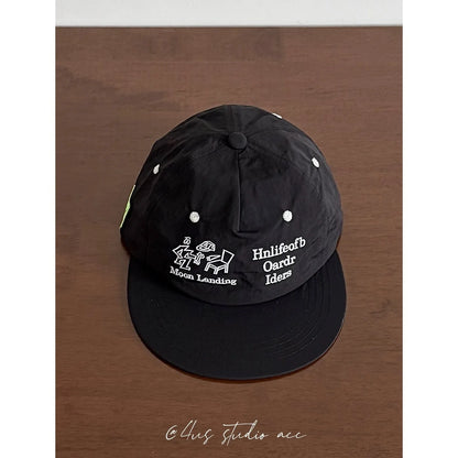 Korean Fashion Letter Embroidery Flat Brim Drying Hat for Men and Women Summer