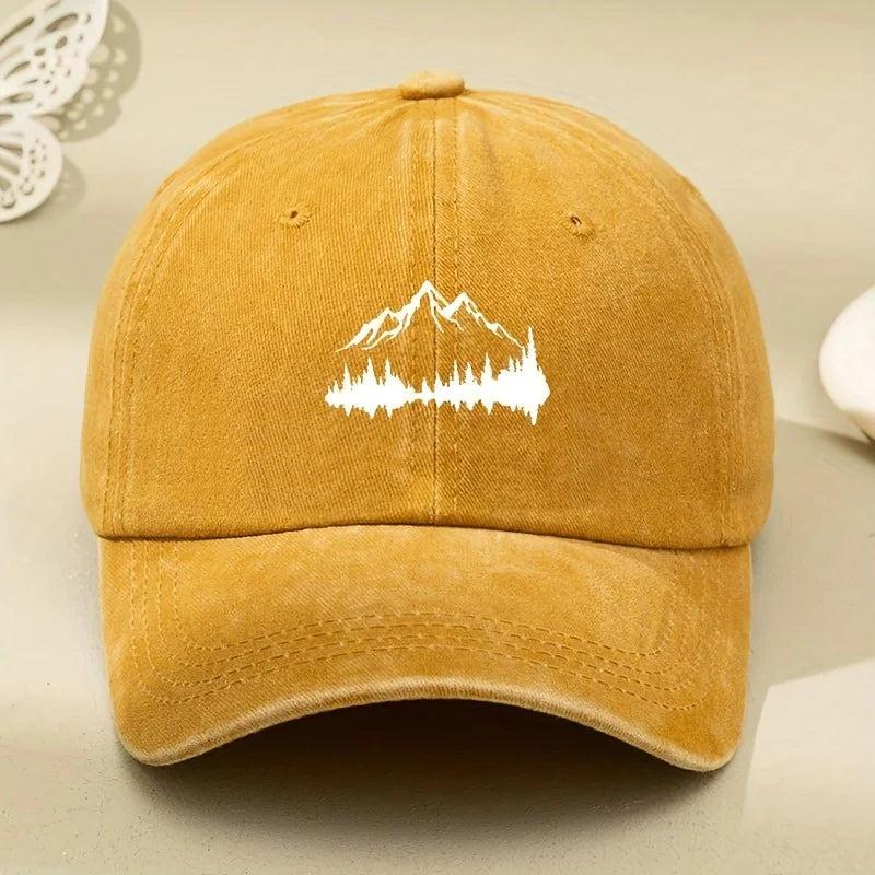 Buckle Baseball Cap with Forest Print, Curved Brim