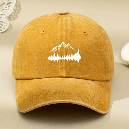 Buckle Baseball Cap with Forest Print, Curved Brim
