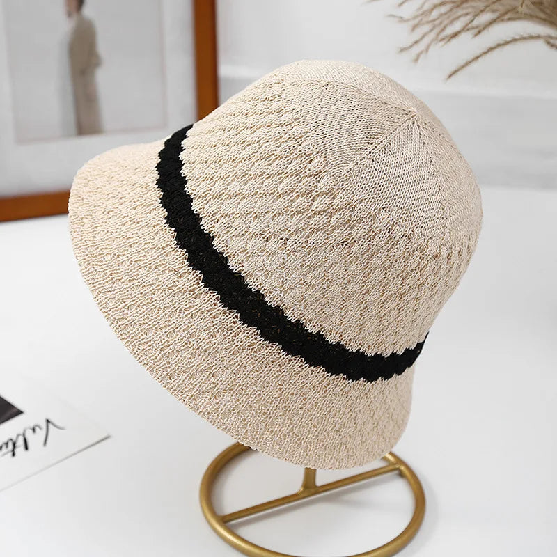 Wide Brim Panama Cap Korean Breathable Knitted Bucket Hats