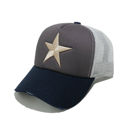 Streetwear 3D Star Embroidery Mesh Baseball Cap Summer
