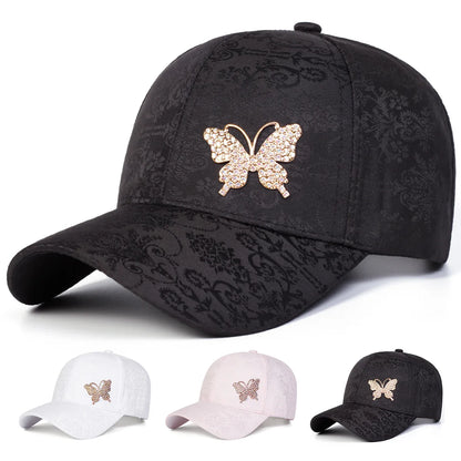 Trendy Rhinestone BlingBling Butterfly Print Baseball Cap